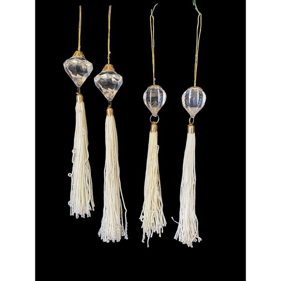 Two Pairs Faceted Acrylic and White Tassels Christmas Ornaments - Picture 1 of 6